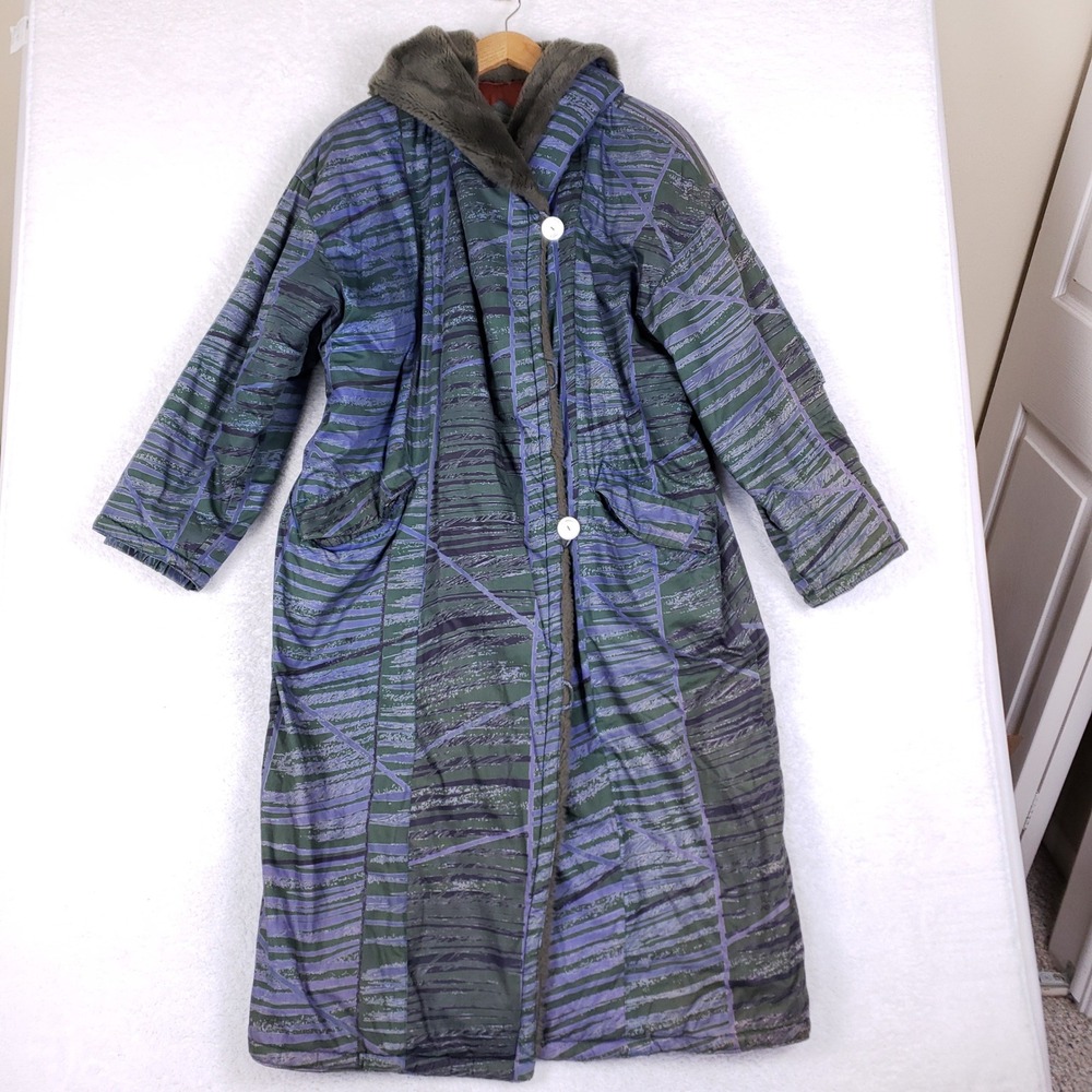 Cyclone VTG‎ 90s Hooded Coat Womens 12 Abstract Geometric Longline Puffer Retro